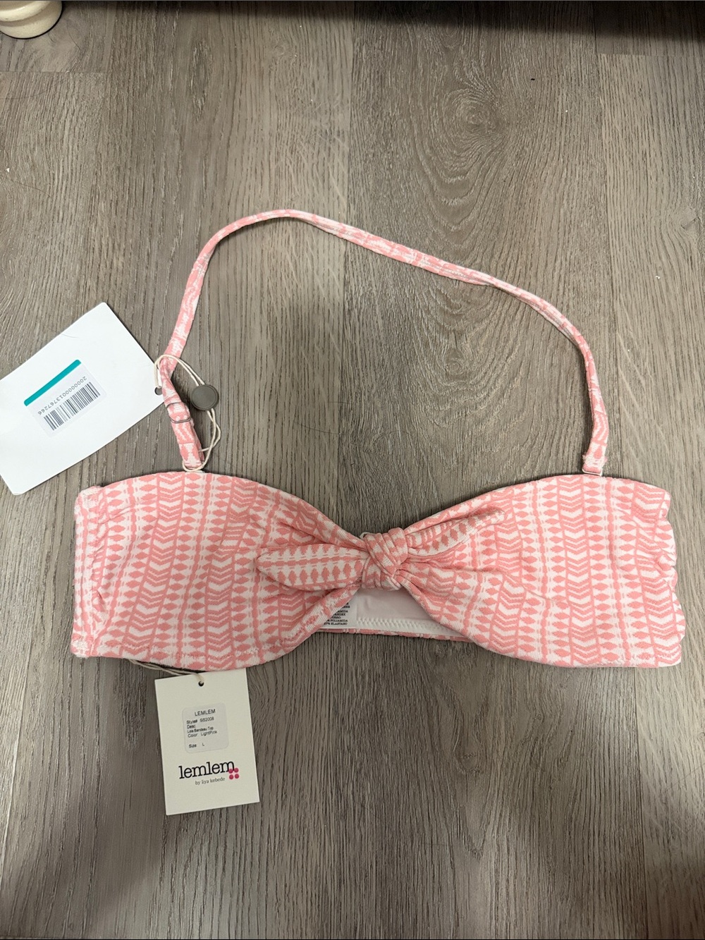 Lemlem Pink Patterned Bandeau Bikini Top with Knot